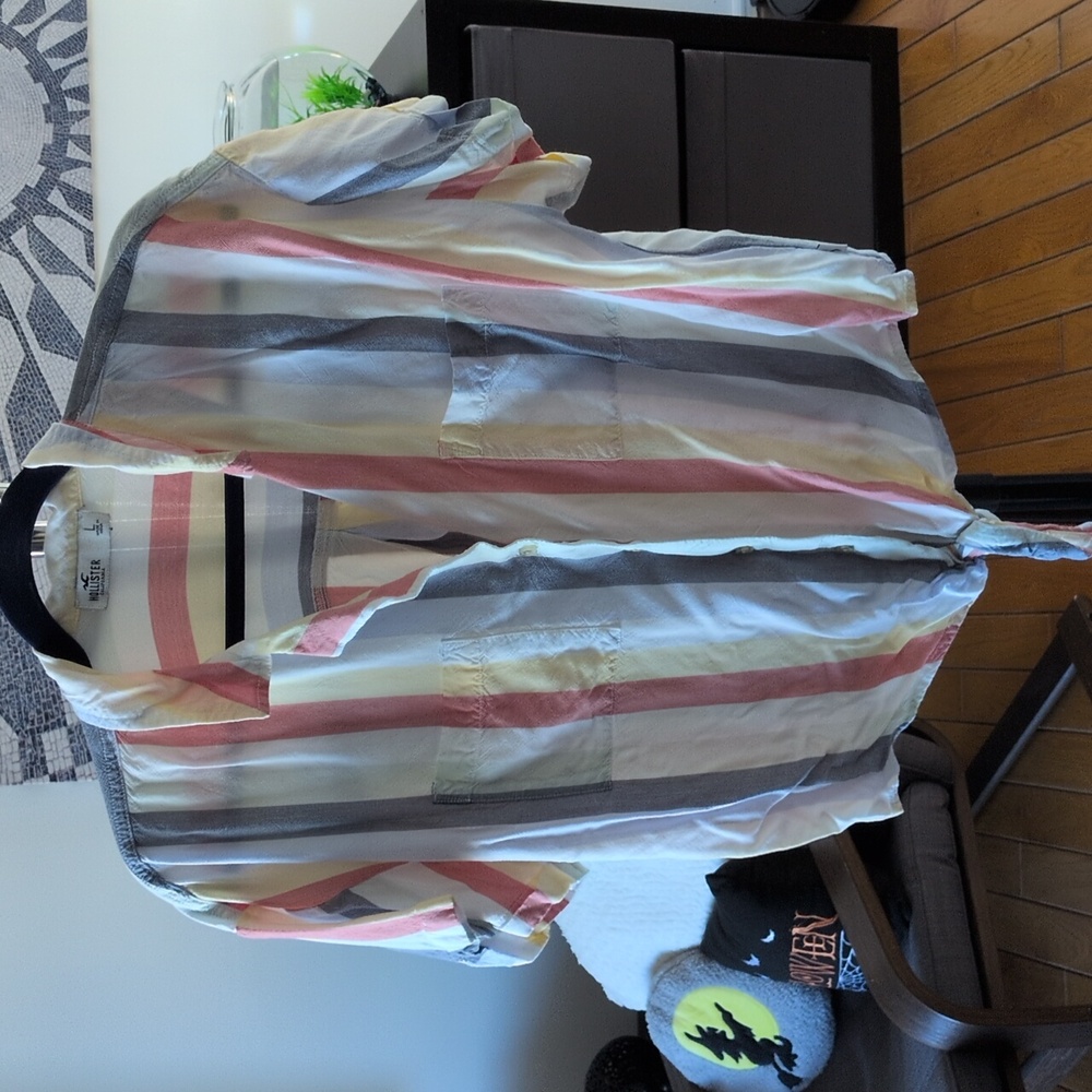 Hollister Pink and White Striped Shirt